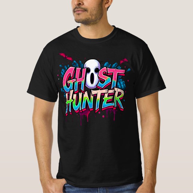 Ghost Hunter Paranormal Graffiti Quote Black T Shirt (Framsida)