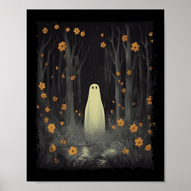 Ghost i Blommigten Forest Halloween Gothic Spooky Poster (Framsidan)