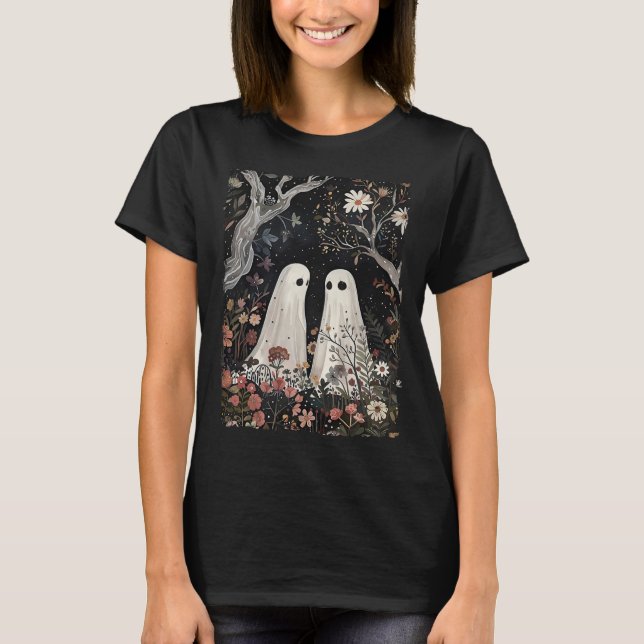 Ghost i blomsterskogen Halloween-talessäsong T Shirt (Framsida)