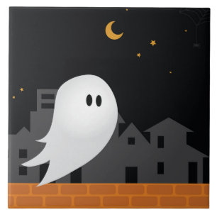 Ghost i stan halloween-spooky-koncept kakelplatta