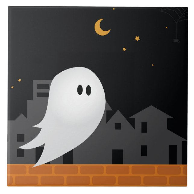 Ghost i stan halloween-spooky-koncept kakelplatta (Framsidan)