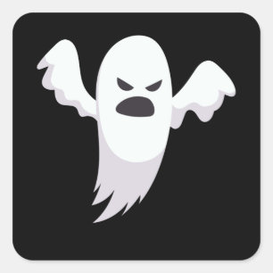 Ghost Illustration Horror Tecknad Halloween Gift Fyrkantigt Klistermärke