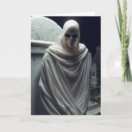 Ghost in Graveyard Halloween Helgkort