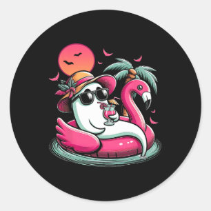 Ghost in Livbuoy Flamingo on a Bassäng Flyter somm Runt Klistermärke
