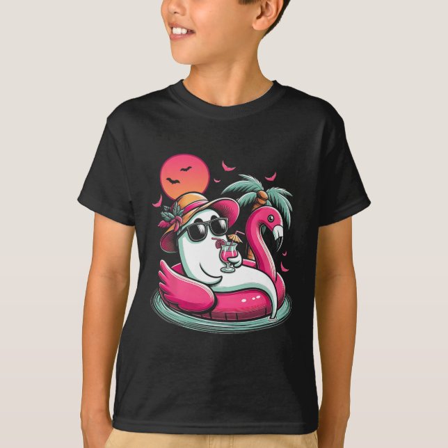 Ghost in Livbuoy Flamingo on a Bassäng Flyter somm T Shirt (Framsida)