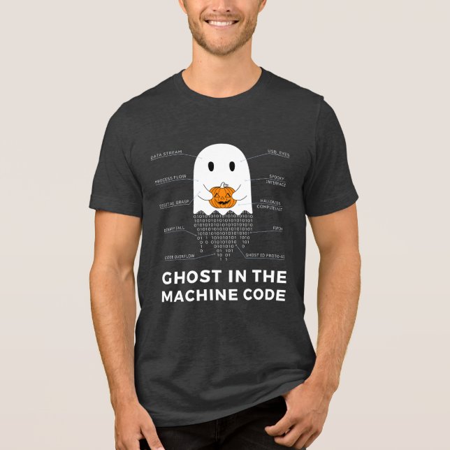 Ghost in the Machine Code, Funny Coder Halloween T Shirt (Framsida)