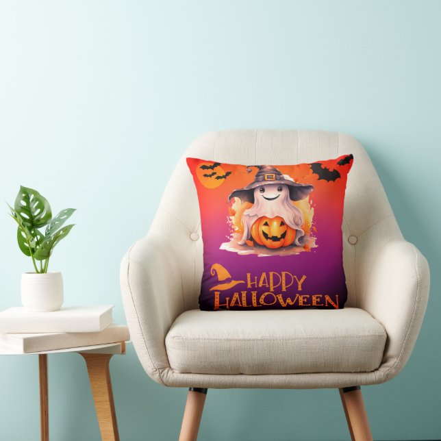 Ghost in Witches Hat Jack-O'Lantern Halloween Kudde (Stol)