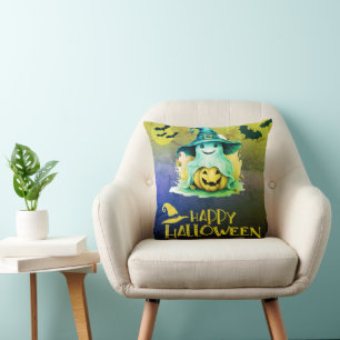 Ghost in Witches Hat Jack-O'Lantern Halloween Kudde