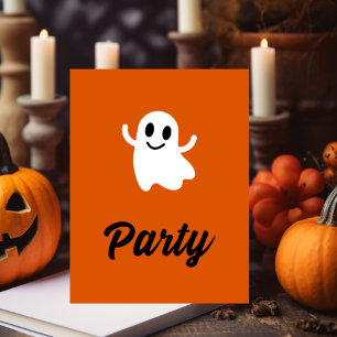 Ghost-inbjudan till Modern Orange Halloween fest Vykort