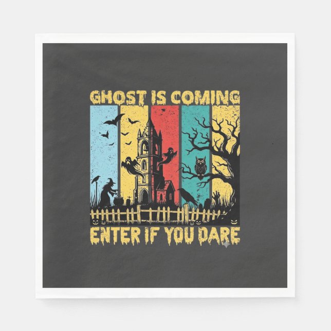 Ghost Is Coming Halloween Spökhus Häxa Uggla_ Pappersservett (Framsidan)