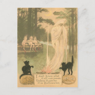 Ghost Jack o lantern Black Cat Elves Vykort