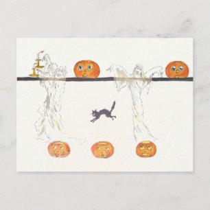Ghost Jack o lantern Pumpkin Black Cat Vykort