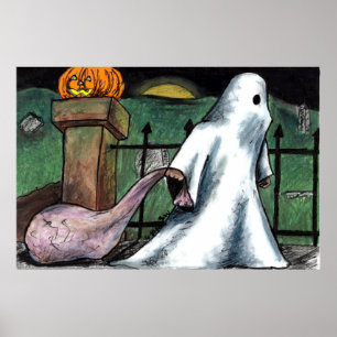Ghost Jack O'Lantern Costume Cemetery Candy Poster