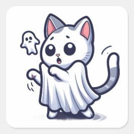 Ghost Kattunge Halloween Costume Fyrkantigt Klistermärke