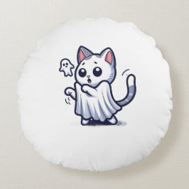 Ghost Kattunge Halloween Costume Rund Kudde