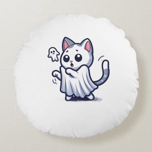 Ghost Kattunge Halloween Costume Rund Kudde (Framsidan)