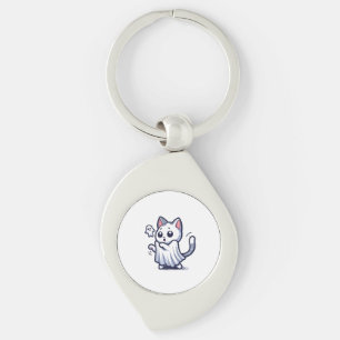 Ghost Kattunge Halloween Costume Swirl Silverfärgad Nyckelring
