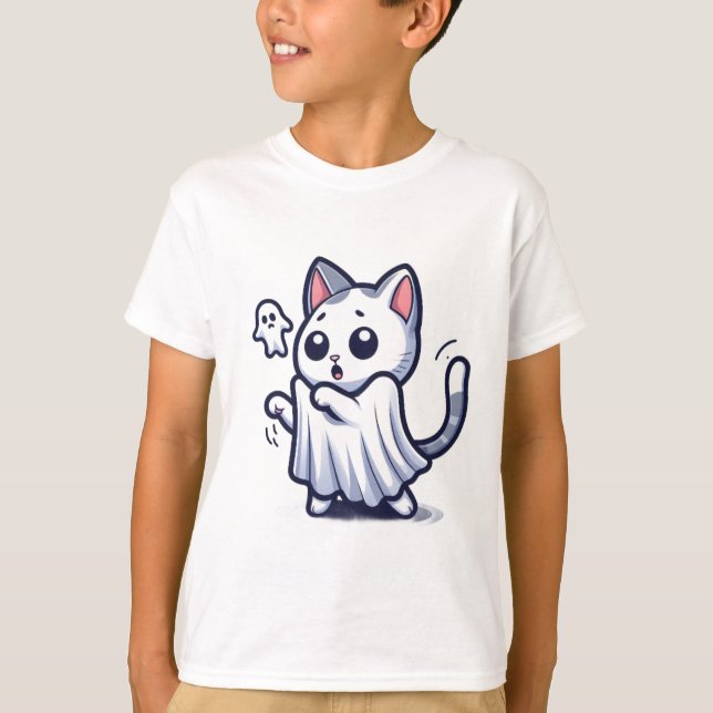 Ghost Kattunge Halloween Costume T Shirt (Framsida)
