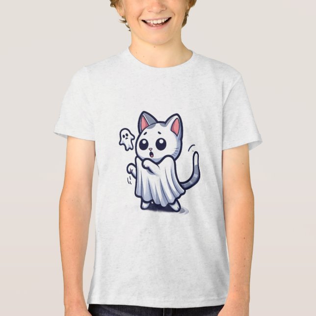 Ghost Kattunge Halloween Costume T Shirt (Framsida)