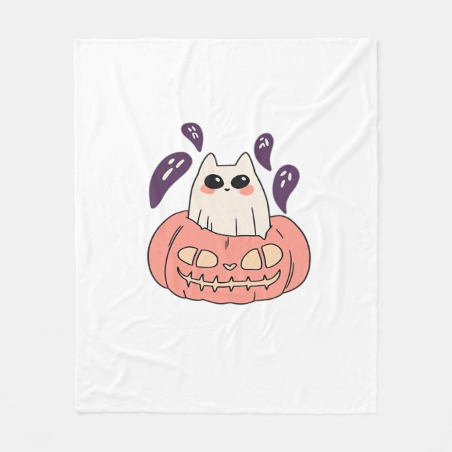 Ghost Kattunge i en pumpkin Classic T-Shirt Fleecefilt (Framsidan)