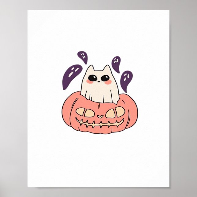 Ghost Kattunge i en pumpkin Classic T-Shirt Poster (Framsidan)