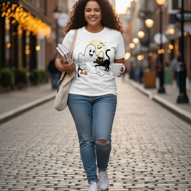 Ghost Kitten Funny Halloween Gift-Retro Halloween T Shirt (Skapare uppladdad)