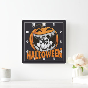 Ghost kommer från en gigantisk Halloween-pumkin Fyrkantig Klocka