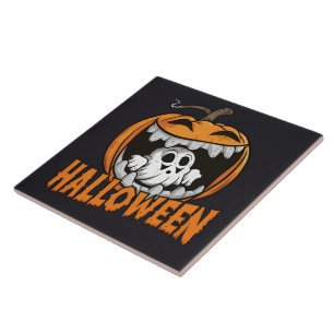 Ghost kommer från en gigantisk Halloween-pumkin Kakelplatta