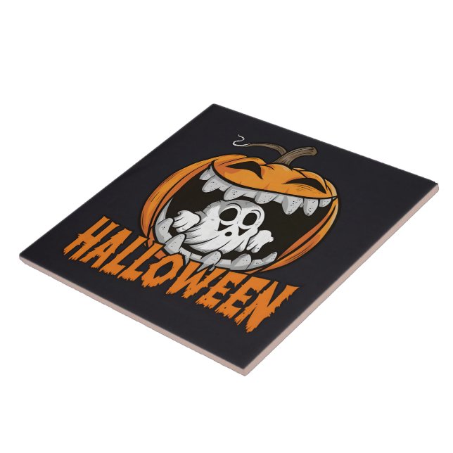 Ghost kommer från en gigantisk Halloween-pumkin Kakelplatta (Sidan)