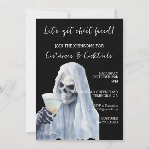 Ghost Lakan Faced Costumes & Cocktails Halloween Inbjudningar