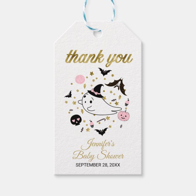 Ghost Little Boo Halloween Baby Shower Favor Presentetikett (Framsidan)