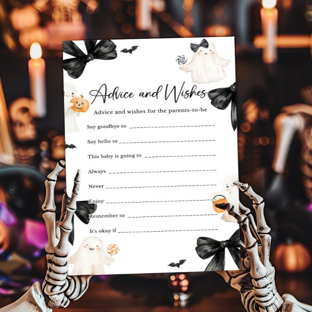Ghost Little Boo Halloween Råd och Önskningar Lek (Black Bow Little Boo Halloween Baby Shower Advice and Wishes Game)
