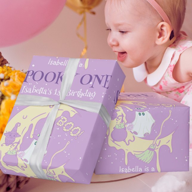Ghost Måne Boo Spooky Scary One Halloween Birthday Presentpapper (Skapare uppladdad)