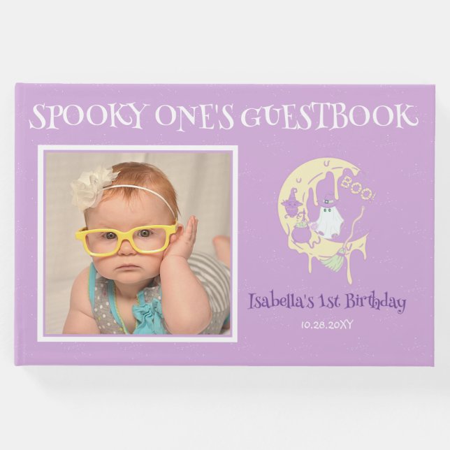 Ghost Måne Spooky One Girl 1st Birthday Halloween Gästböcker (Framsida)