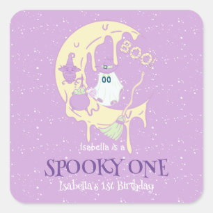 Ghost Måne Spooky One Halloween Birthday Favor Fyrkantigt Klistermärke
