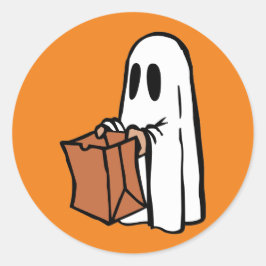 Ghost med Bag Trick eller Behandling på Orange Runt Klistermärke