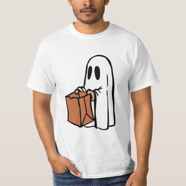 Ghost med Bag Trick eller Behandling T Shirt (Framsida)
