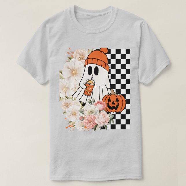 Ghost med Beanie - Cute Spooky Halloween Graphic T Shirt (Design framsida)