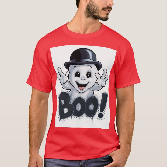 Ghost med Bowlareare Hat och BOO! Graffiti T Shirt (Framsida)