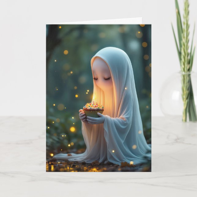 Ghost med födelsedagskupaka kort (Framsida)