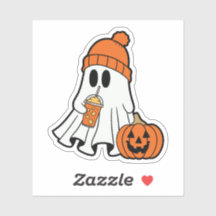 Ghost med Hat and Latte Sticker, Pumpkin Spice Gh