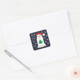 Ghost med Julgran Fyrkantigt Klistermärke