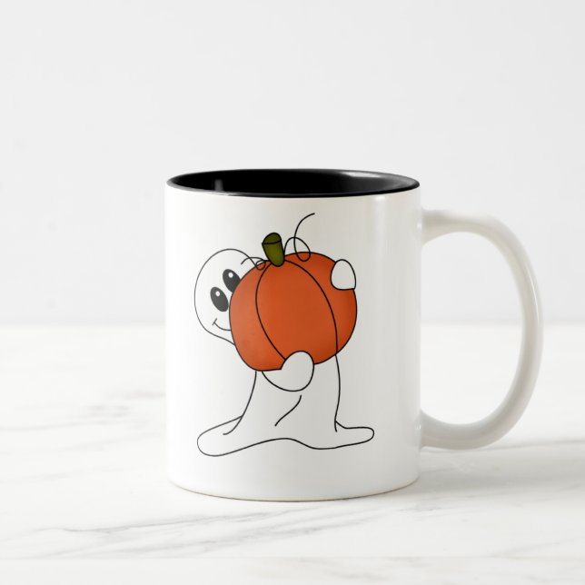 Ghost med Orange Pumpkin Två-Tonad Mugg (Höger)