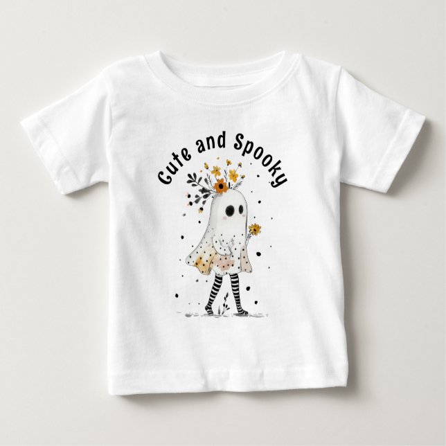 Ghost med solblommor Cute och Spooky Halloween T Shirt (Framsida)