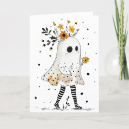 Ghost med solblommor Whimsical Happy halloween Kort