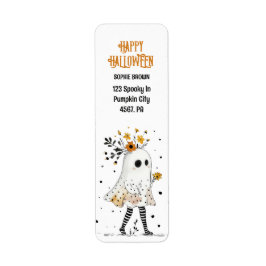 Ghost med Sunblommor Whimsical Halloween Adress Returadress Etikett