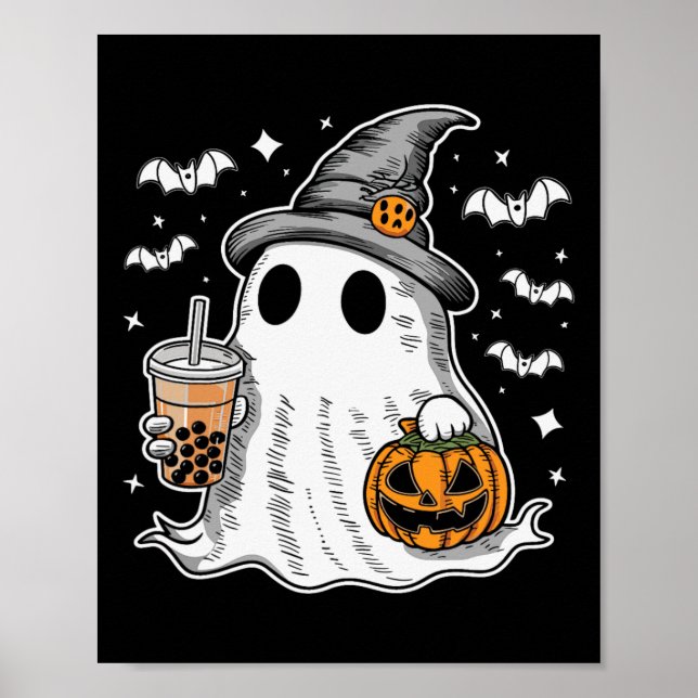 Ghost Milktea Ghost Drinking Bubble Tea Poster (Framsidan)