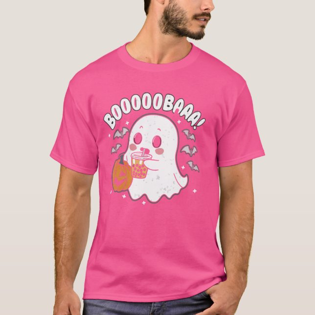 Ghost Milktea Ghost Drinking Bubble Tea T Shirt (Framsida)