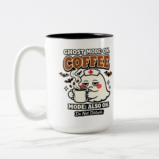 Ghost Mode På Coffee Mode Också På Halloween Sjuks Två-Tonad Mugg (Vänster)