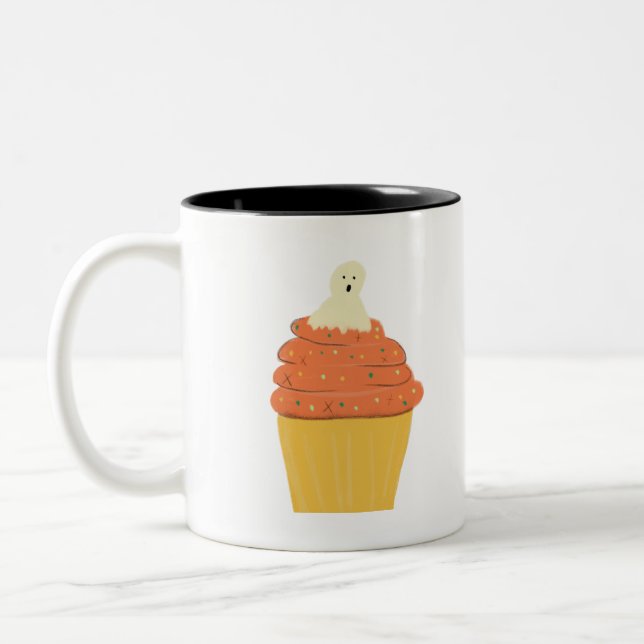 Ghost Modern Pumpafrosting Cupcake Halloween Två-Tonad Mugg (Vänster)